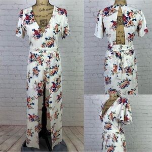 Crystal Skye Floral Print Open Back Maxi Romper